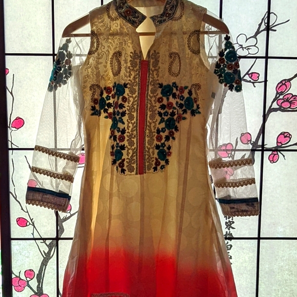 Ombre Metallic Kurta Indian Pakistani Dress - Picture 10 of 16